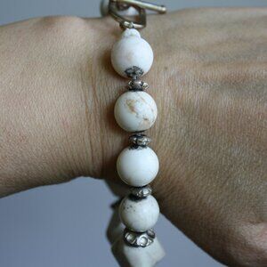 Beautiful white stone beaded bracelet statement piece Summer